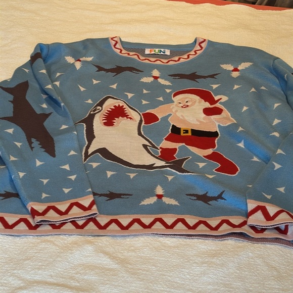 MEN’s XXL ugly Christmas sweater (worn one time) Santa vs Shark - Picture 3 of 8
